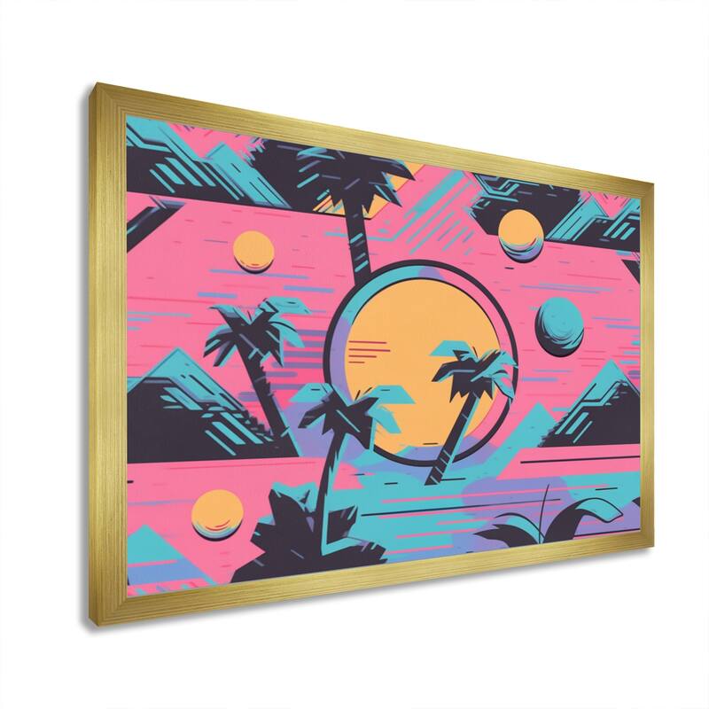 Designart "80"S Palm Tree Pop Art" Modern Landscape Beach Framed Wall Art For Living Room Bed